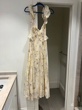 Light Yellow Floral Ruffle Maxi Dress